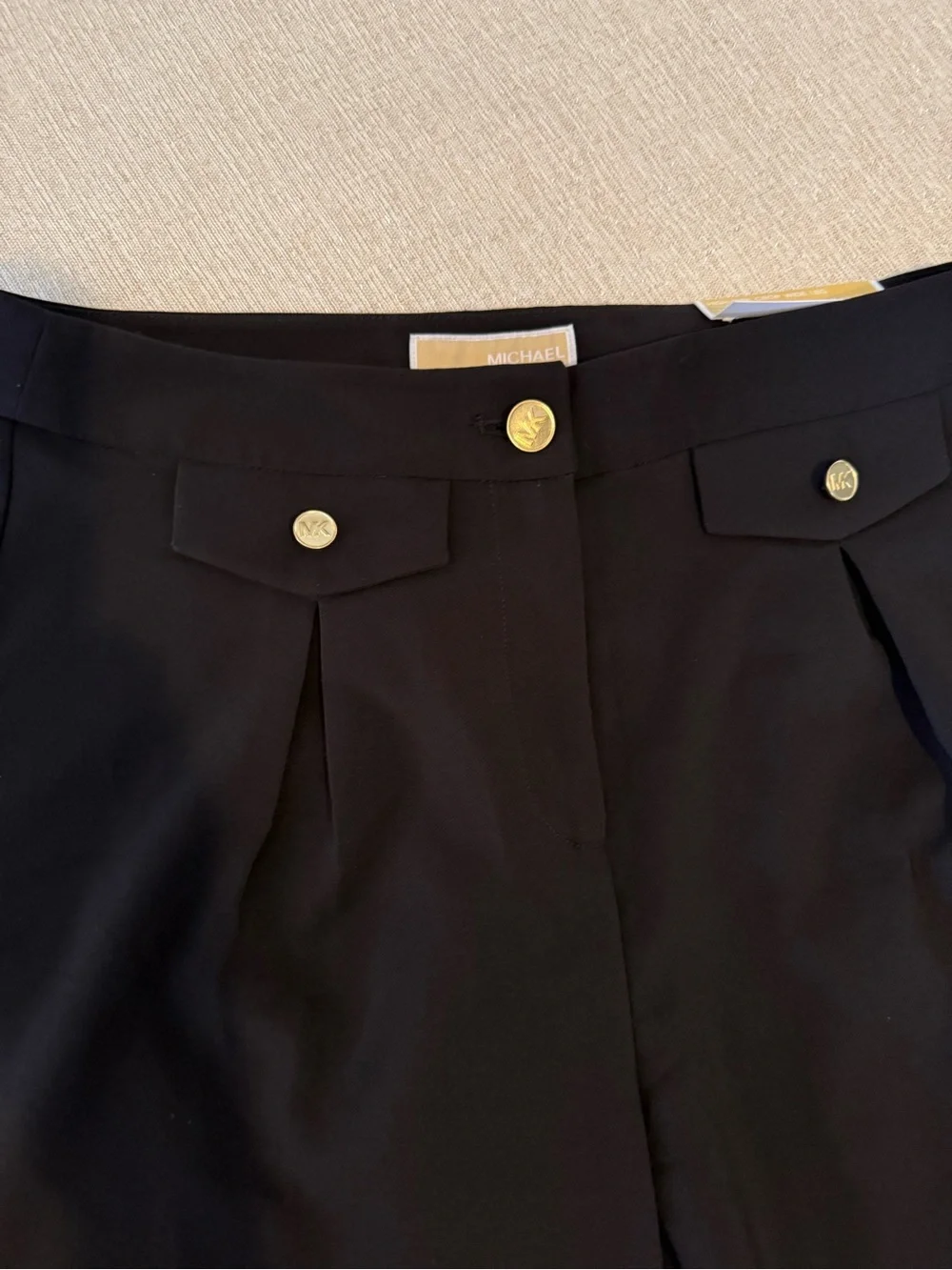 Michael Kors Black Wide-Leg Trousers with Gold Buttons